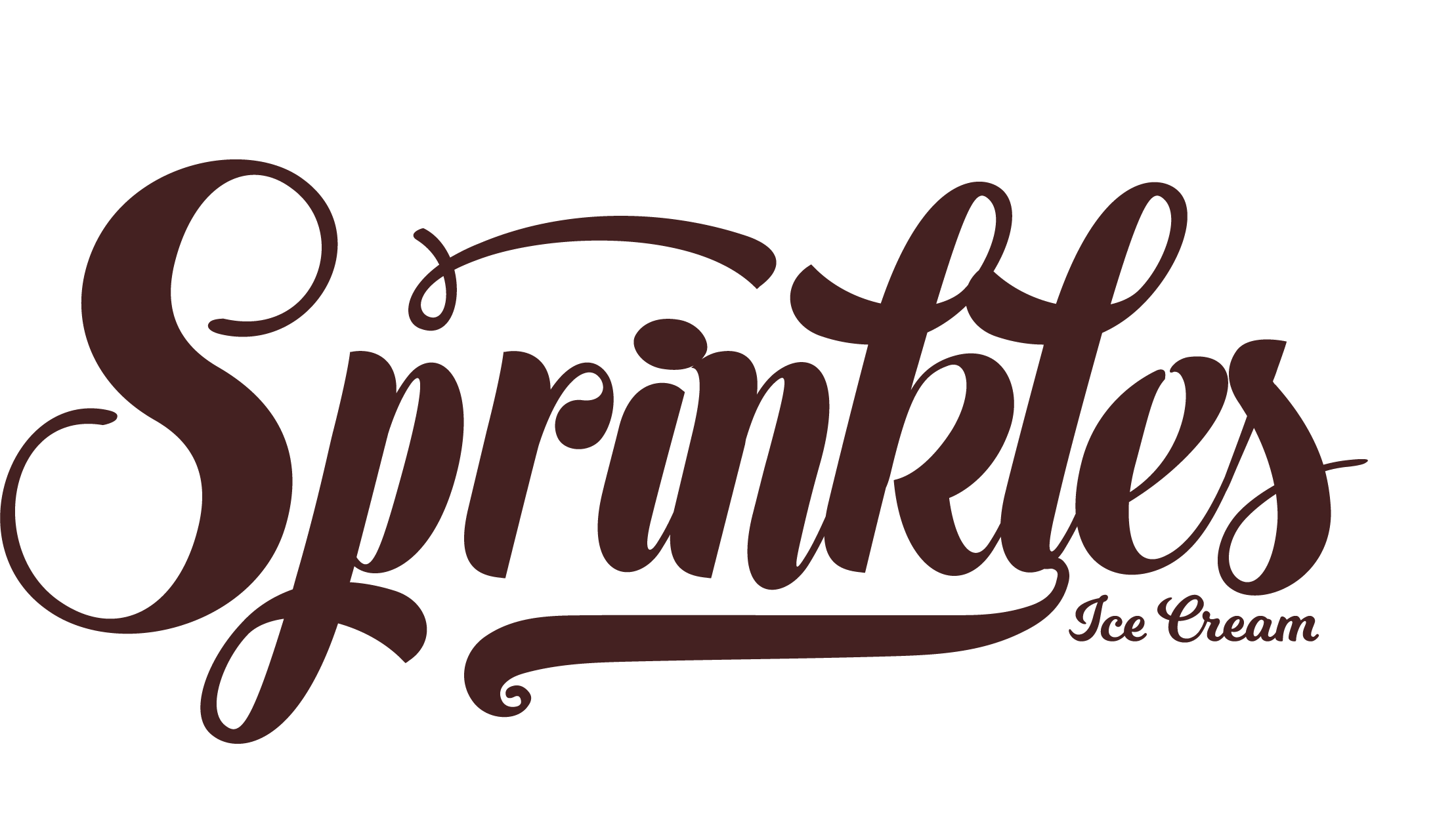 Sprinkles Ice Cream logo dark brown colored in fun script typeface