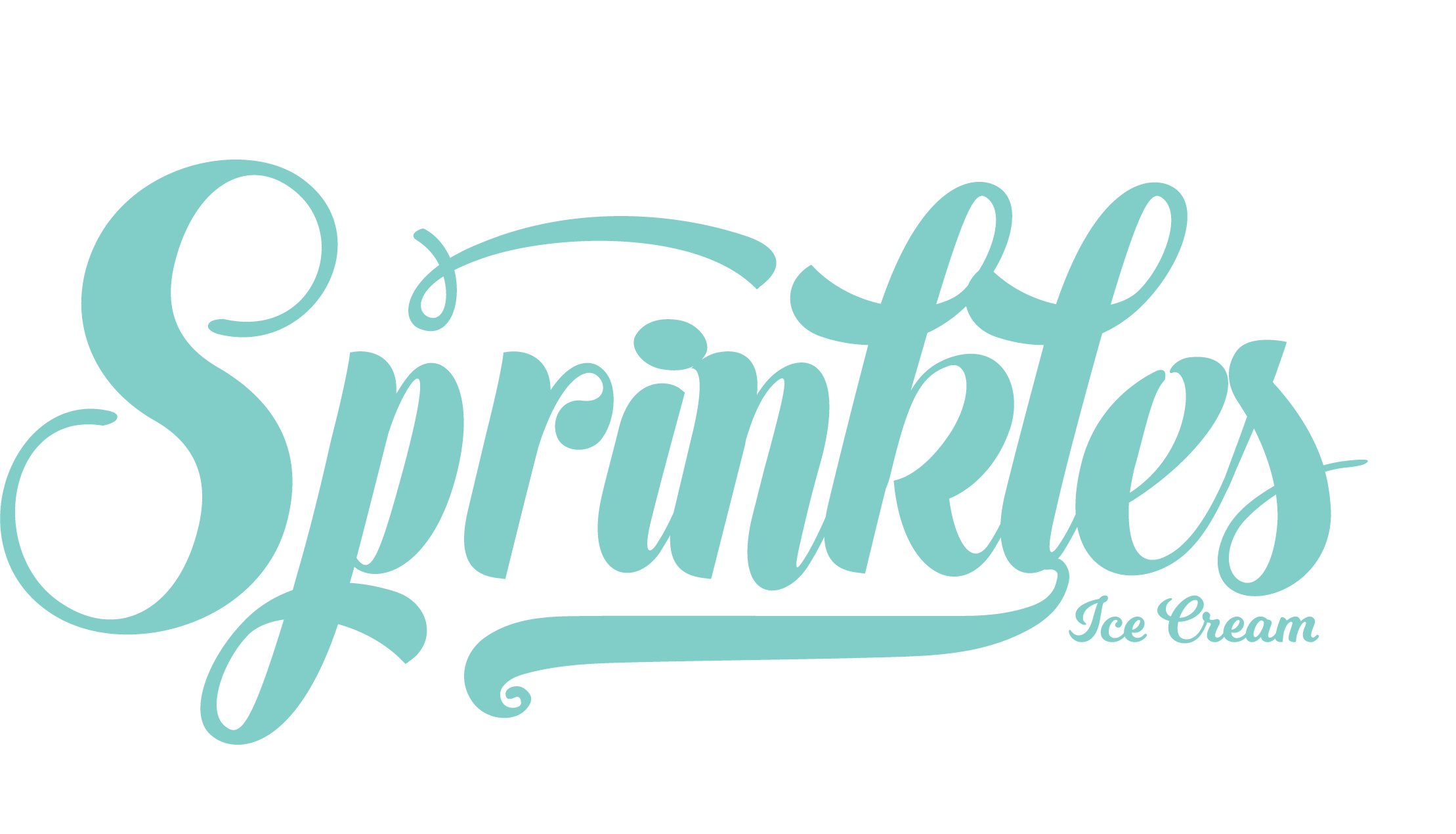 Hovered Sprinkles Ice Cream logo teal colored in fun script typeface